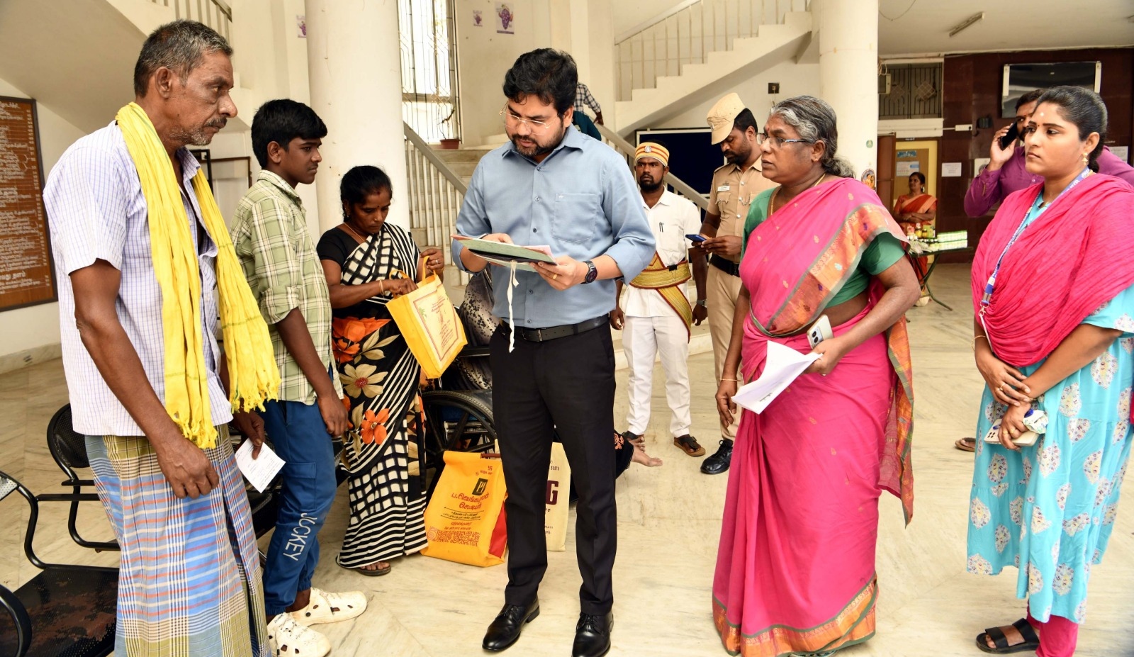 Theni district - Collector receive pention from physically challenged person's in collectrate